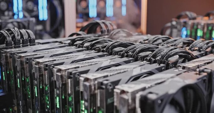High Performance Crypto Mining Farm With Multiple Graphics Cards Running