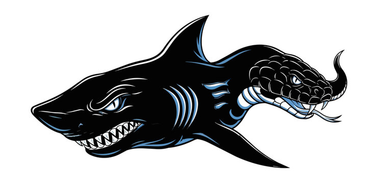 Shark and snake fusion illustration black and white vector art