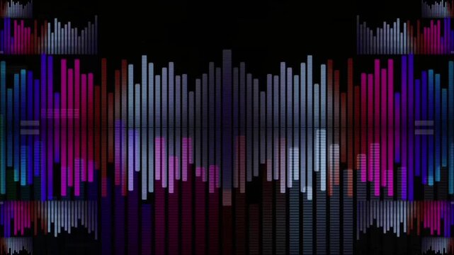 dynamic digital audio visualizer with vertical spectrum bar style.