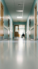 Fototapeta premium A conceptual healthcare journey unfolds in this blurred hospital hallway background, providing vast copy space, an ideal sample for impactful advertising hero banners