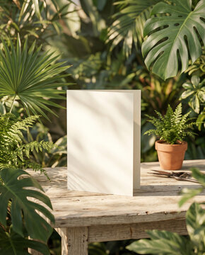 Blank Poster Mockup in Tropical Garden Setting with Natural Light
