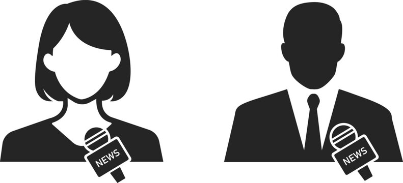 Male and Female Reporters with Microphone, News interview, Journalism Media Concept icon vector