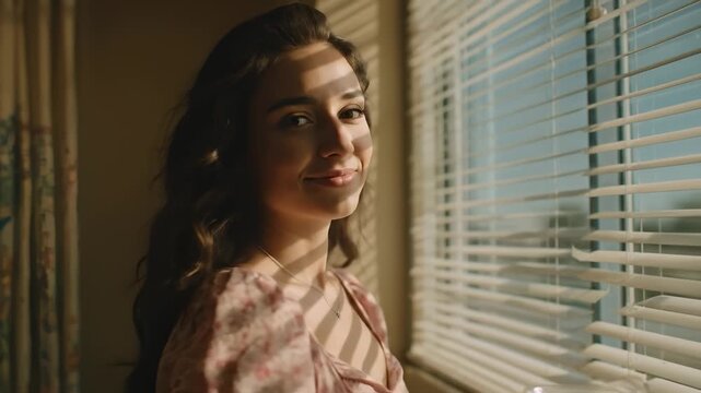 Young Woman With Bandaged Arm Smiling by Hospital Window, Hopeful Mood