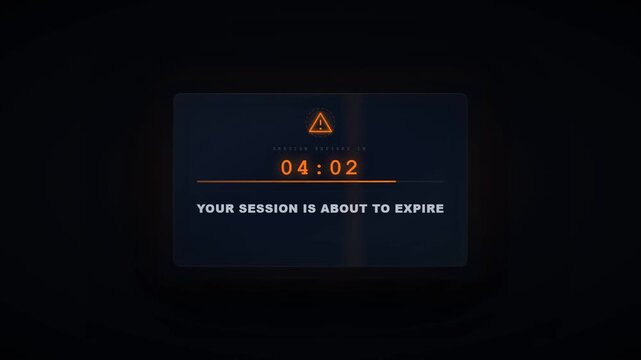 Session expiring countdown timer warning popup with stay logged in and log out button on dark background