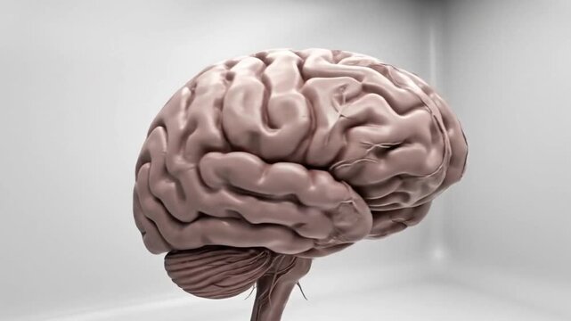 Human Brain Model Rotating in a White Room.
