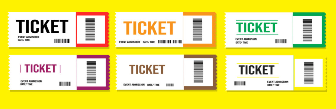 Colorful ticket stubs, raffle tickets