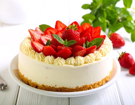 Delicious strawberry cheesecake dessert sweet.