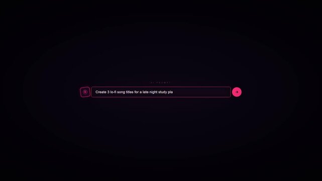 Artificial intelligence prompt interface with lo fi song title suggestions on dark pink background