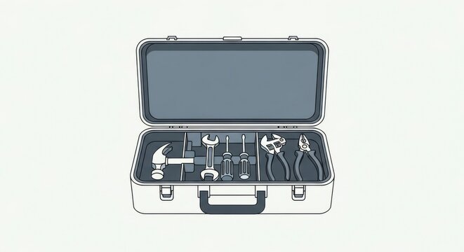 Open toolbox filled with various hand tools