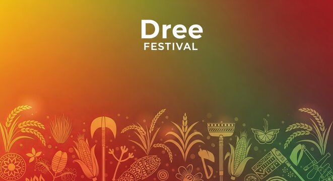 Dree Festival Harvest Celebration Banner with Apatani Tribal Ornaments and Warm Gradient, Traditional Symbols of Ziro Valley Arunachal Pradesh Culture