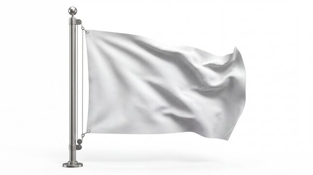 Blank white flag waving on a metal pole