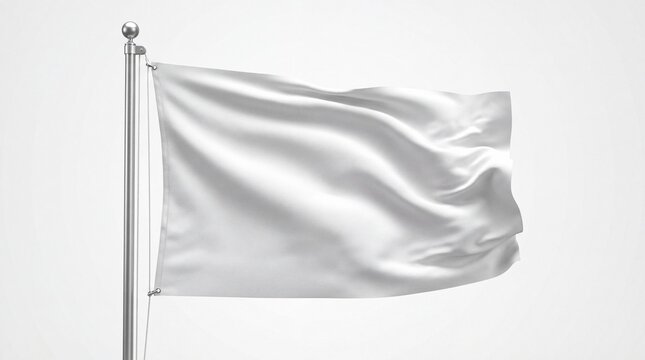 Blank white flag waving on a metal flagpole