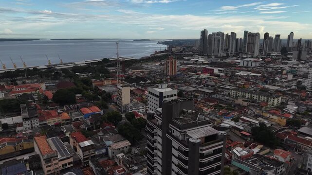 Aerial View of Bel&eacute;m City Skyline and Coastal Area Par&aacute; Brazil