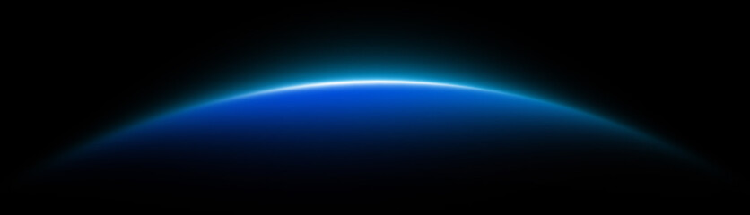 Radiant slim blue neon horizon light with soft glowing atmosphere on black background © titileedzs