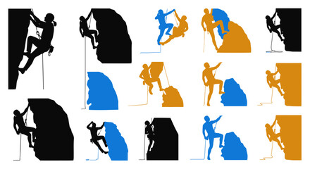 Silhouette of a rock climber ascending.