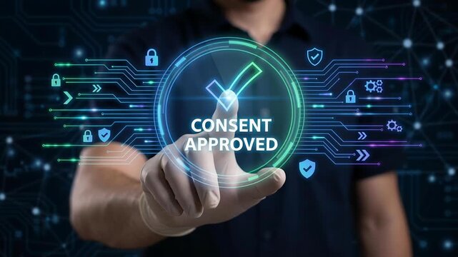 Consent approved privacy agreement compliance regulatory ethics management concept with digital security and regulatory compliance for agreement and ethics management in digital security