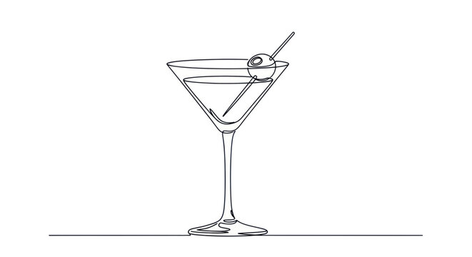 Cocktail martini glass with green olive.