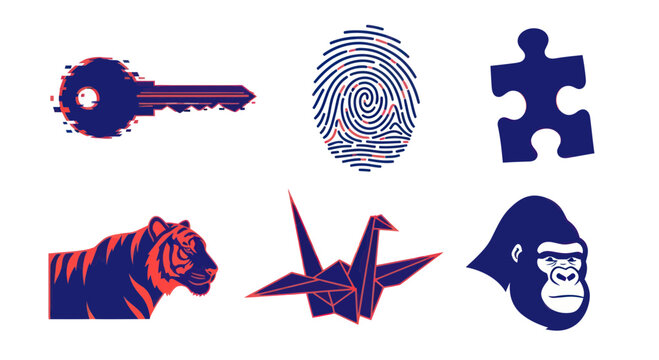 Collection of symbolic icons and objects.