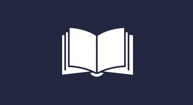 深い青の背景に鮮やかに際立つ白い開いた本のデジタルアイコン知識と教育の概念を明確に表すシンプルデザイン. AI Generated