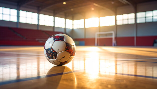 Soccer ball indoors with bright sunlight
