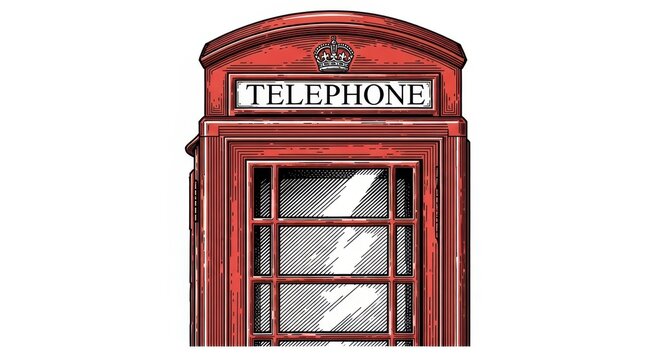 Iconic Red Telephone Box Isolated on White Background.