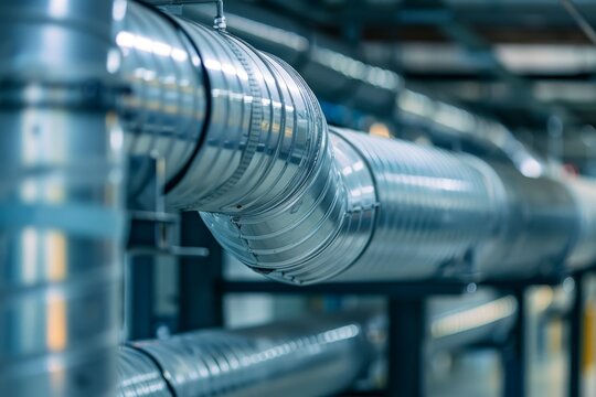 Air handling unit and its components, including air ducts and air cooling systems, emphasizing the importance of air flow management in building ventilation and climate control. HVAC technology.