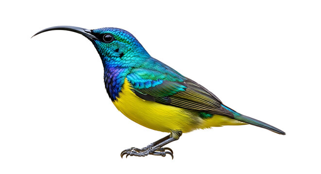 Vibrant sunbird with curved beak on white background
