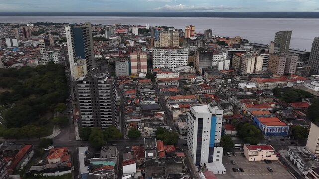 Aerial View of Bel&eacute;m City Skyline and Coastal Area Par&aacute; Brazil