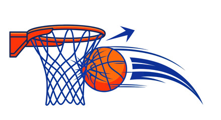 Basketball flying into hoop with motion blur and arrow graphic © Erlin