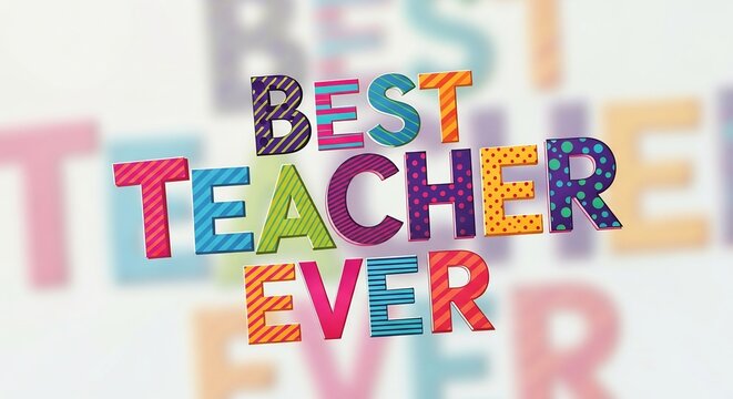 「最高の先生 いつまでも」と彩り豊かなパターンで飾られた立体文字が鮮やかに目を引く 遊び心と感謝の気持ちを伝えるデザインは 教師の献身的な努力と貢献を心から称賛し明るい祝福の雰囲気を演出する. AI Generated