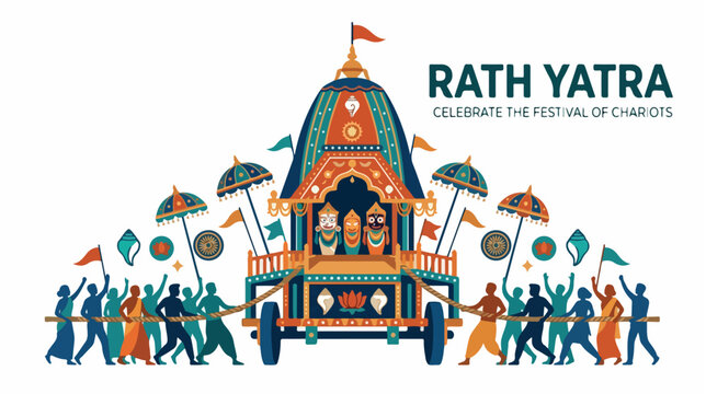 Rath Yatra Festival of Chariots with devotees pulling the chariot.