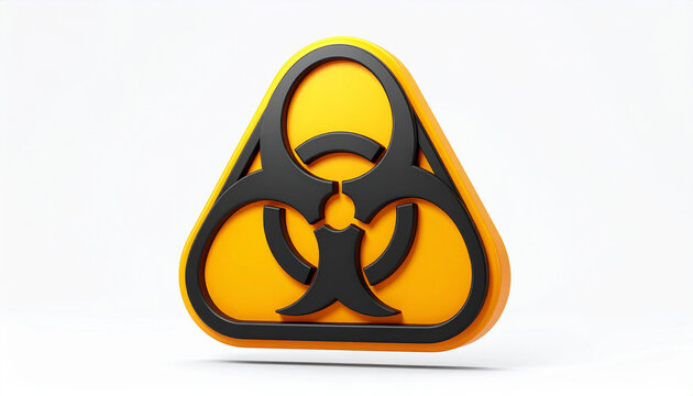 Biohazard warning symbol within a triangular frame, metallic orange and black