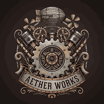 Steampunk Emblem Aether Works Mechanical Design.