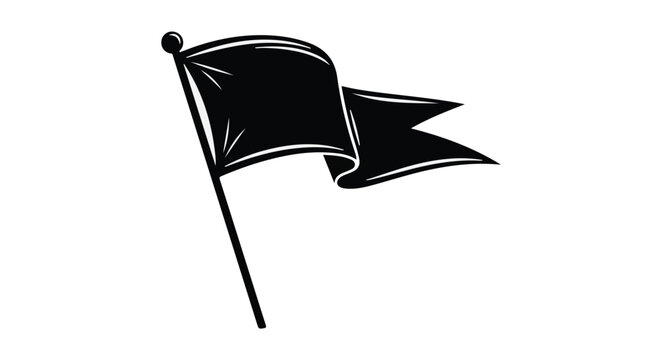 Black pennant flag waving on a pole represents a declaration of victory or a marker of achievement.