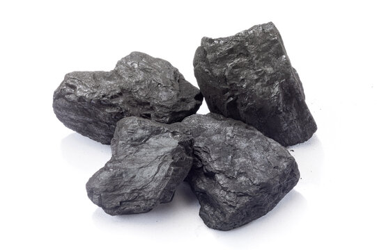 Several pieces of black bituminous coal or steam coal 
