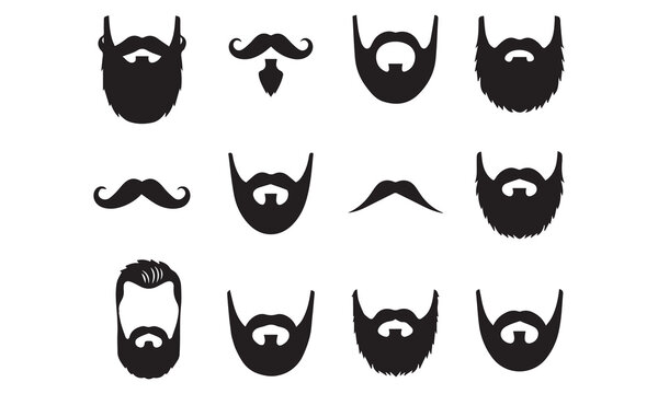 Black & White Mustache & Beard Silhouette Collection, Vintage Hipster Facial Hair Graphics