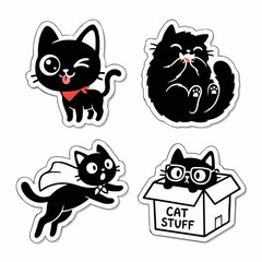 Obraz premium Cute Black Cat Sticker Pack with Funny Poses and Playful Expressions Vector Set