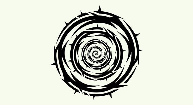 Black Tribal Spiral Tattoo Design with Sharp Thorns