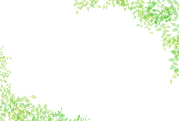 Obraz premium Watercolor frame background with fresh green leaves. Refreshing and healing early summer design.