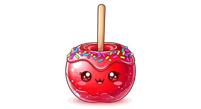 A cute cartoon candy apple with sprinkles.