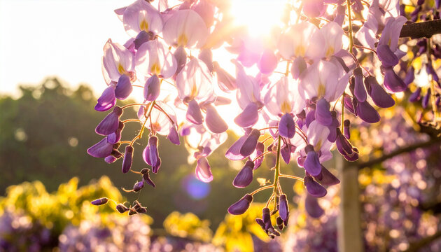 逆光に映える藤の花