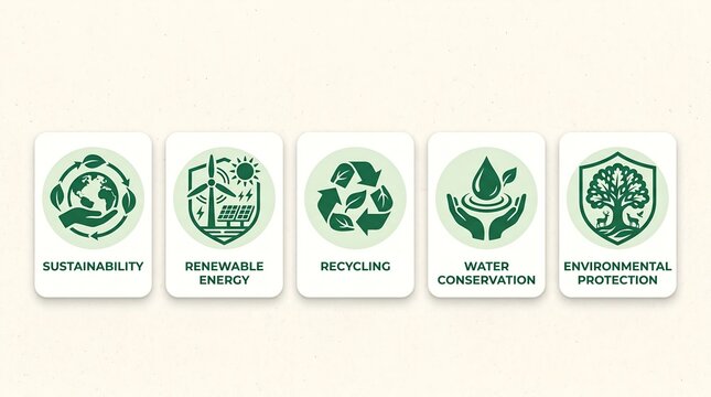 Sustainability Icons Set Renewable Energy Recycling Environmental Protection