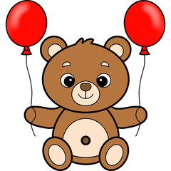 Cute Teddy Bear with Red Balloons Cartoon Illustration © Aphiradi