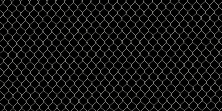 Holes in wire mesh of steel fence vector illustration. 3d realistic torn metal chains of net cage or construction barrier, broken boundary iron wires and chainlink of prison or metallic safety border.
