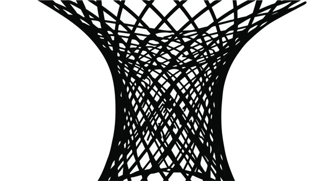Abstract black lattice structure resembling a hyperbolic paraboloid against a white backdrop.