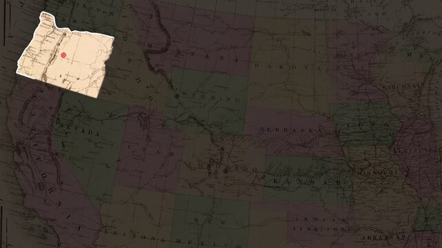 Oregon state map highlight on united states vintage map animated map, use for label for geography visuals, news graphics, educational content, and regional. presentation video.
