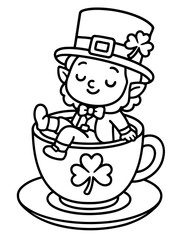 Obraz premium Leprechaun's Cozy Nook: A charming leprechaun rests inside a teacup, exuding a sense of peace and tranquility, perfect for any St. Patrick's Day celebration.
