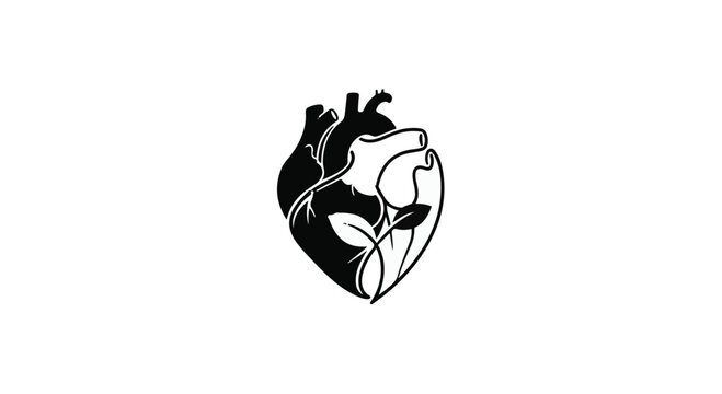 Heart silhouette integrates organic plant leaves within its chambers to symbolize natural wellness.