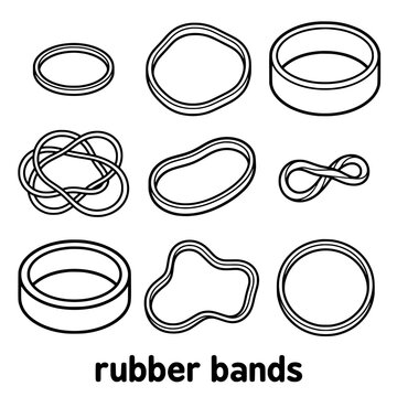 Assorted Black and White Rubber Bands in Various Shapes.