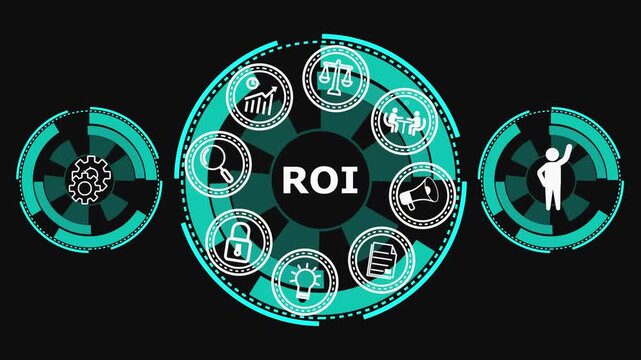 Return on Investment Concept with and Gears on Black Background for Business and Finance Presentations.